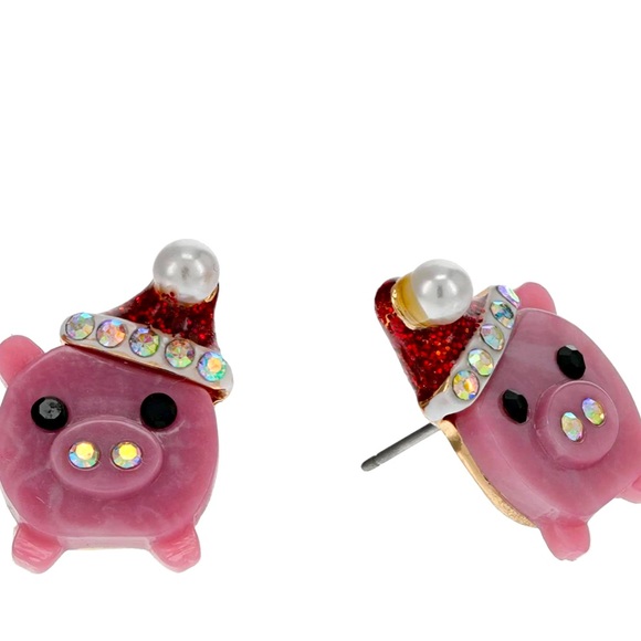 New Betsey Johnson HOLIDAY WHIMSY SANTA PIG STUDS PINK - Picture 3 of 6